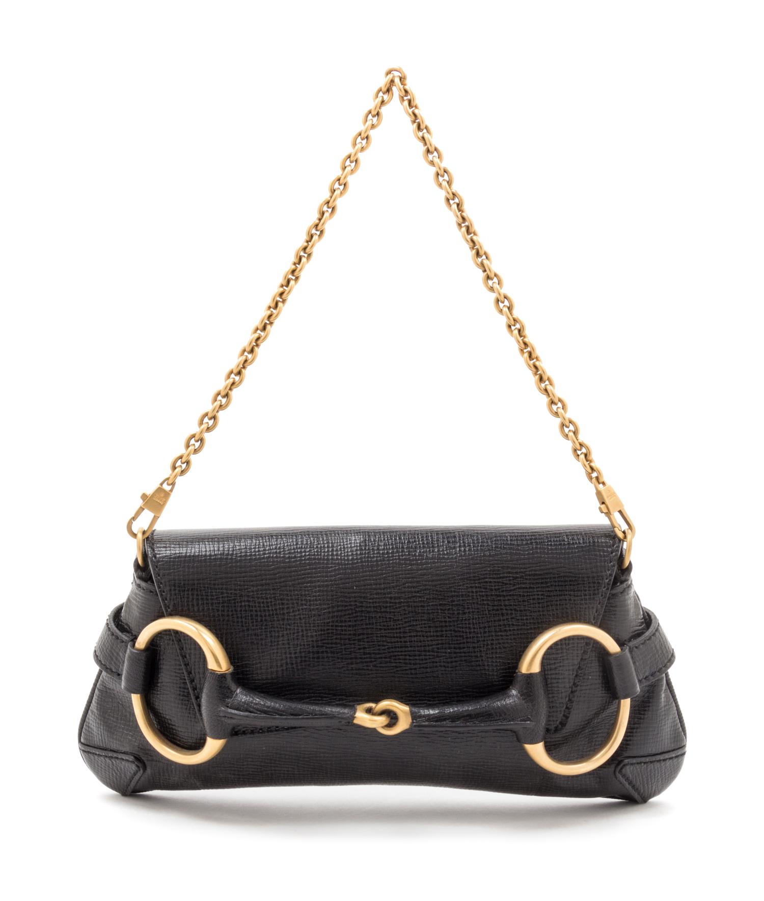 A Gucci Black Leather Handbag, 8.5" x 6.5" x 2.5".