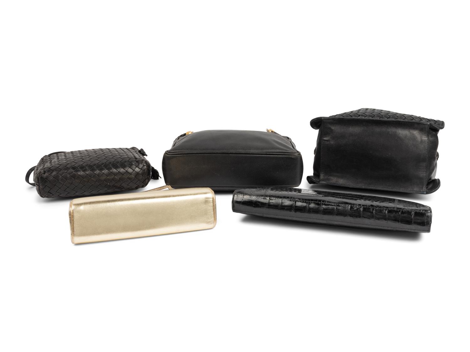 Five Designer Bags: Three Bottega Veneta, One Nancy Gonzalez, One Judith Leiber, 1980-90s
