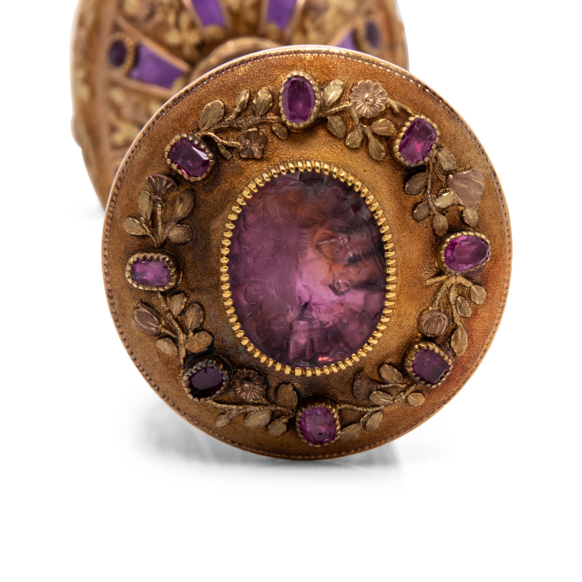 A French Gold, Ruby and Amethyst Mounted Agate Hand-Seal