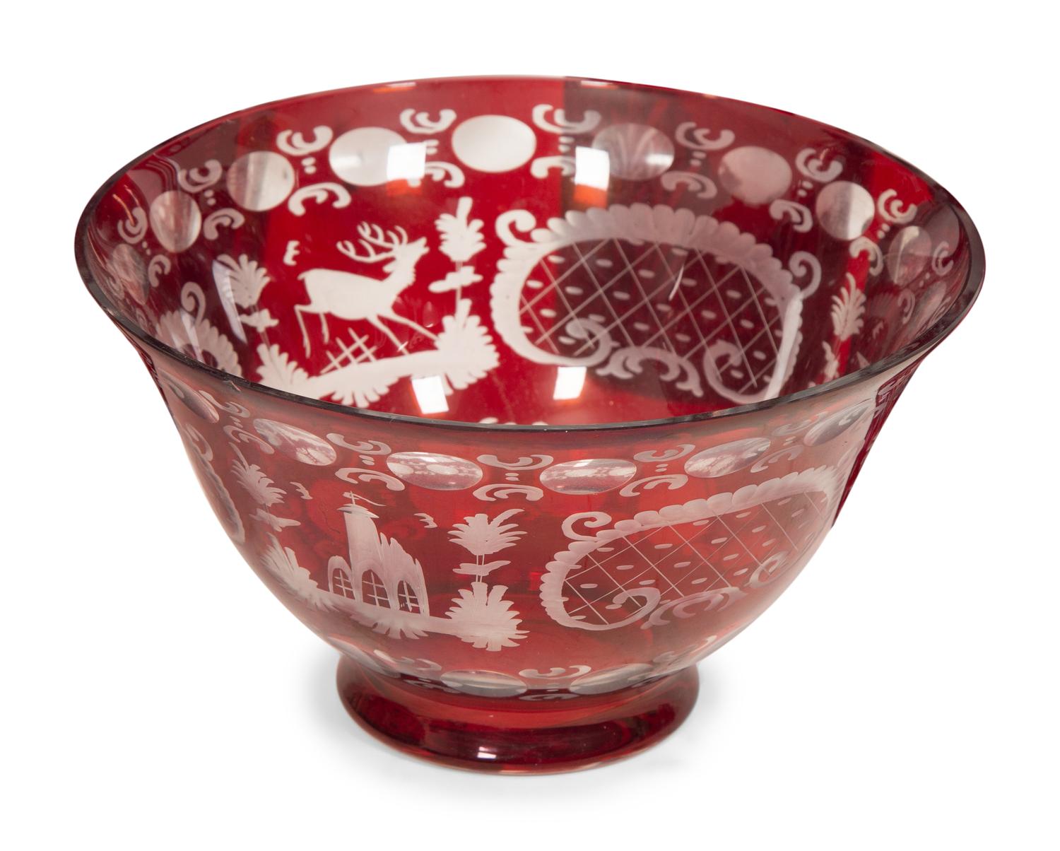 A Group of Bohemian Red Cut-to-Clear Etched Glassware