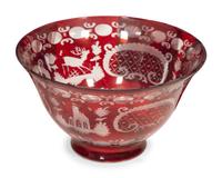A Group of Bohemian Red Cut-to-Clear Etched Glassware