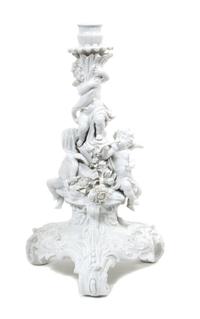 A Meissen Blanc de Chine Figural Candlestick Height 14 3/4 inches. — 19TH/20TH CENTURY