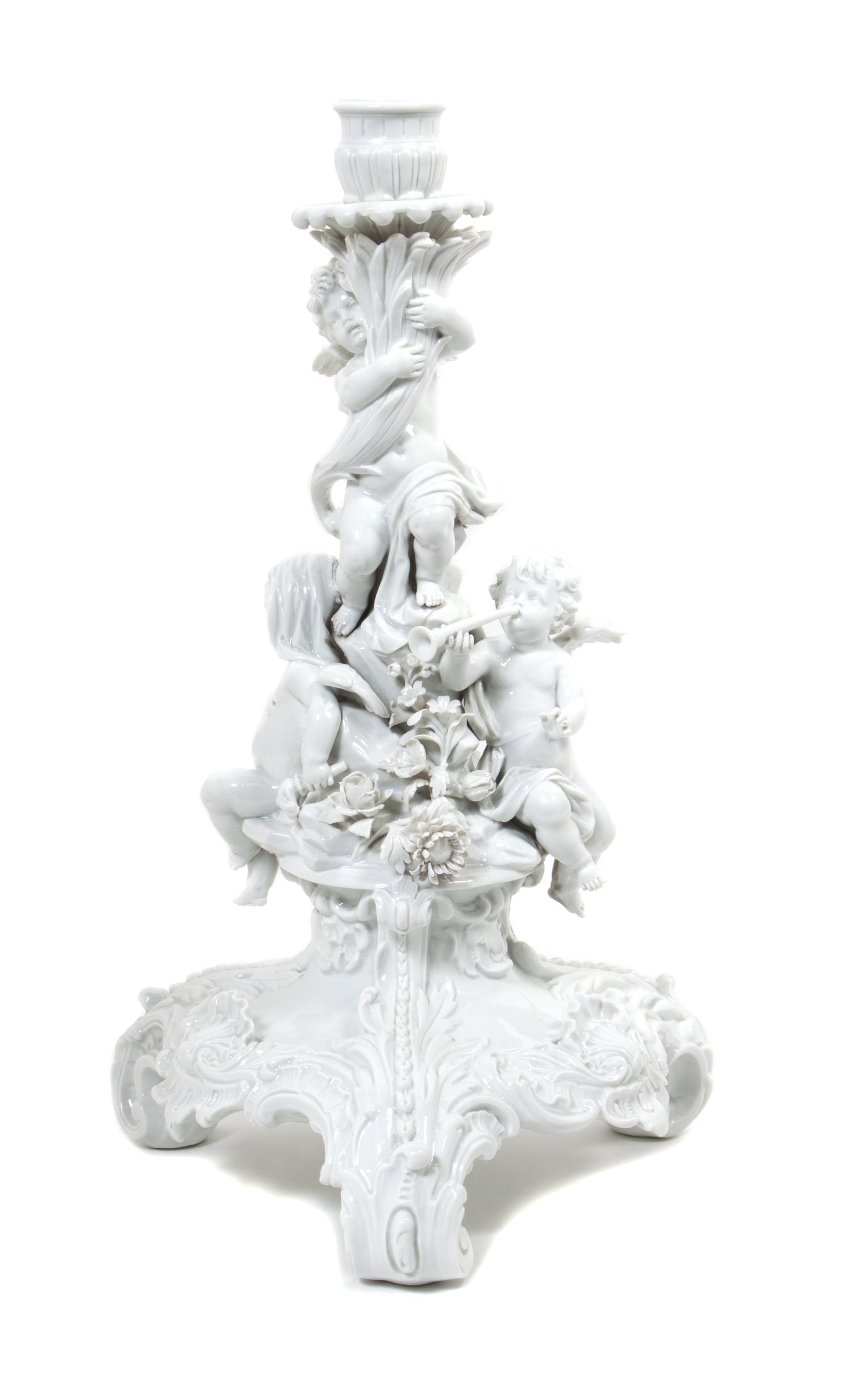 A Meissen Blanc de Chine Figural Candlestick Height 14 3/4 inches. — 19TH/20TH CENTURY