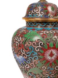Six Chinese Green Ground Cloisonné Enameled Vessels