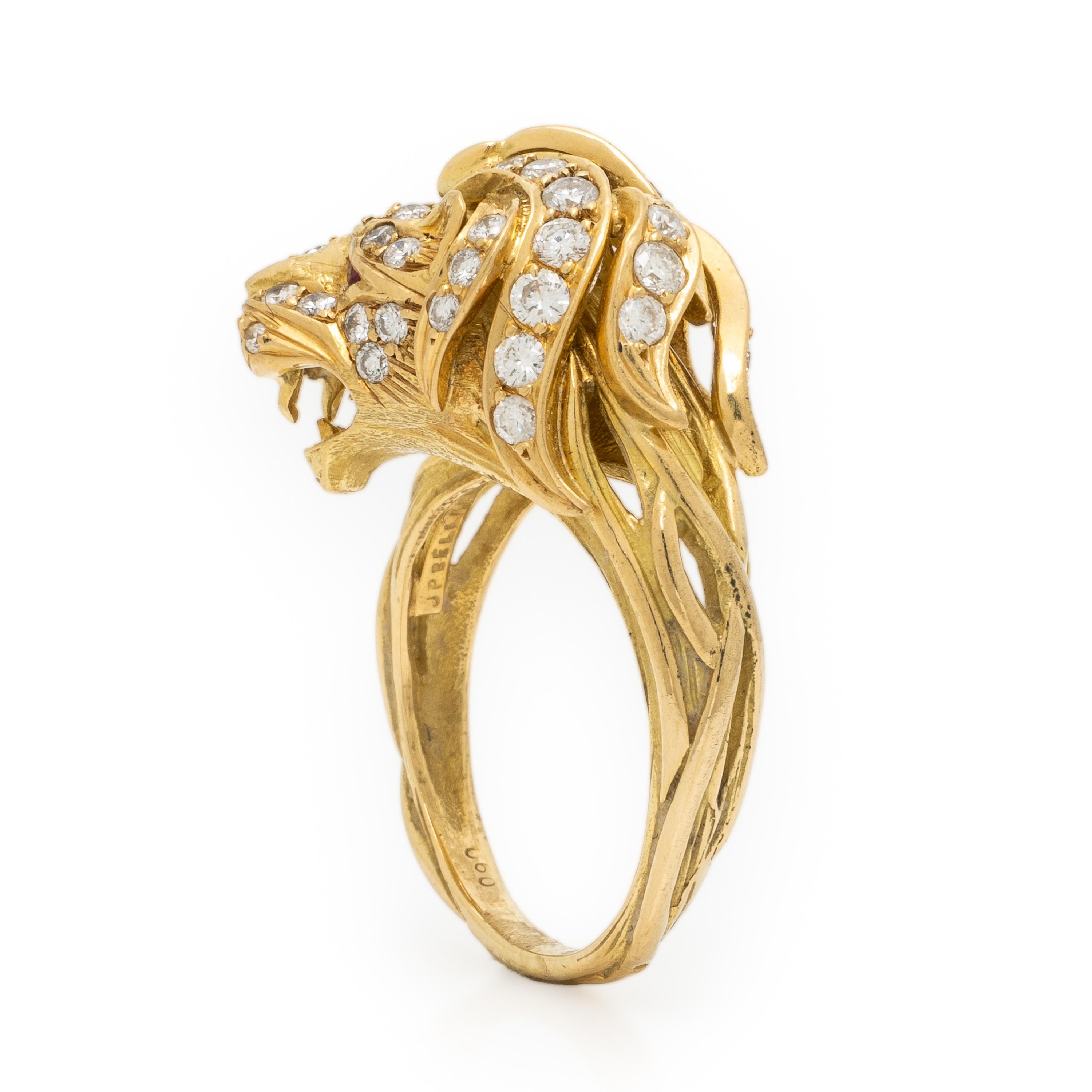 J.P. Bellin, Yellow Gold, Diamond, and Ruby Lion Ring