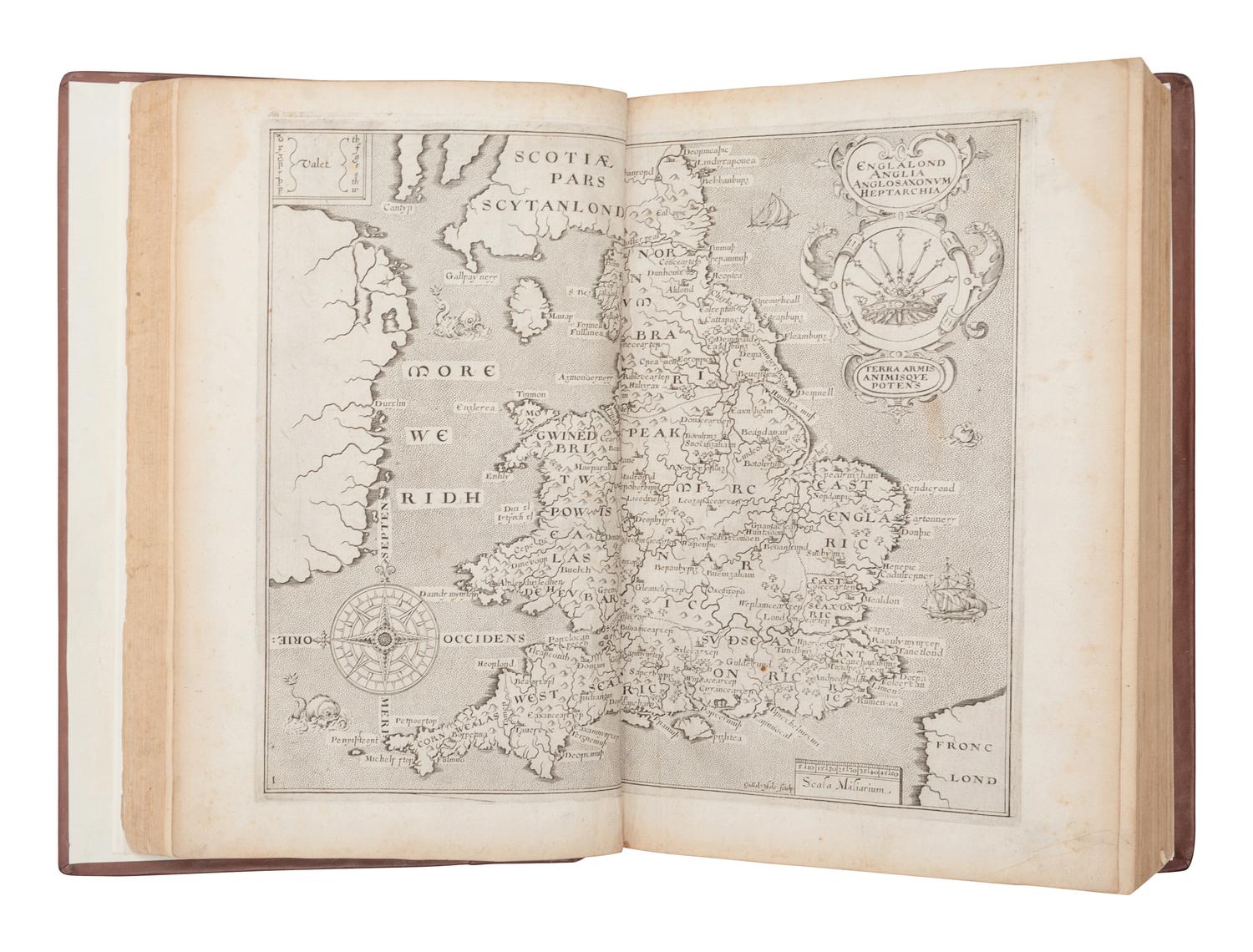 [MAPS & ATLASES]. CAMDEN, William (1551-1623). Britain, Or a Chorographical Description of the Most flourishing Kingdomes, England, Scotland, and Ireland, and the Ilands adioyning ... Beautified with Mappes of the several Shires of England . London: for George Bishop and John Norton, 1610.