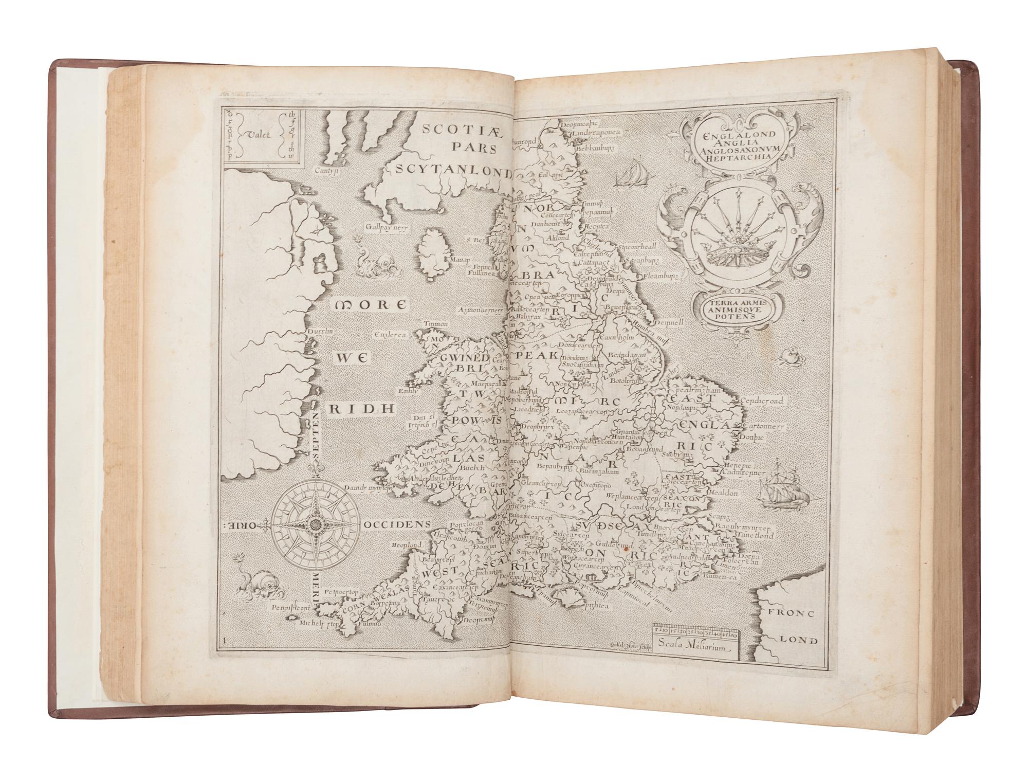 [MAPS & ATLASES]. CAMDEN, William (1551-1623). Britain, Or a Chorographical Description of the Most flourishing Kingdomes, England, Scotland, and Ireland, and the Ilands adioyning ... Beautified with Mappes of the several Shires of England . London: for George Bishop and John Norton, 1610.