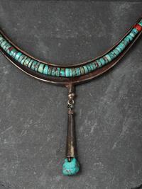 Tufa Cast Silver Choker, with Rolled Turquoise and Coral