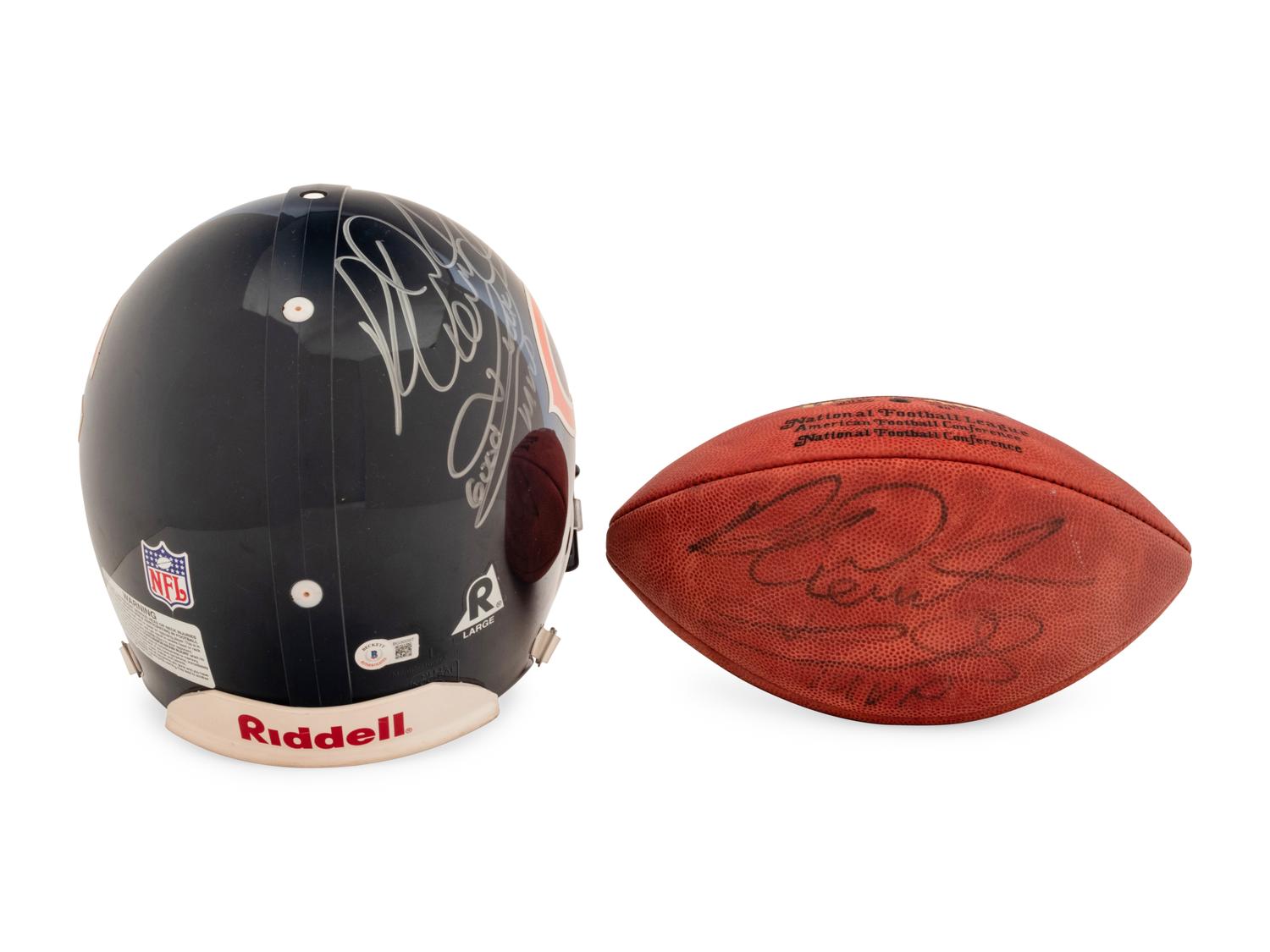 A Richard Dent Signed Autograph Riddell Chicago Bears Full Size Helmet and Wilson NFL Football (Beckett Authentication Services BAS Certified),