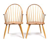 A Pair of Cherry and Ash Continuous Arm Chairs Height 41 x width 22 1/2 x depth 16 1/2 inches. — STYLE OF THOMAS MOSER b. 1935