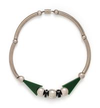 ART DECO, CHROME-PLATED BRASS AND GALALITH NECKLACE