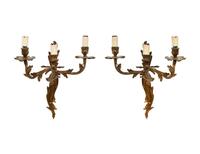 A Pair of Louis XV Style Gilt Bronze Three-Light Sconces
