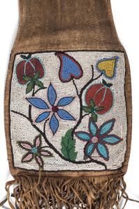 Great Lakes Beaded Hide Tobacco Bag, Depicting Flowers in a Vase