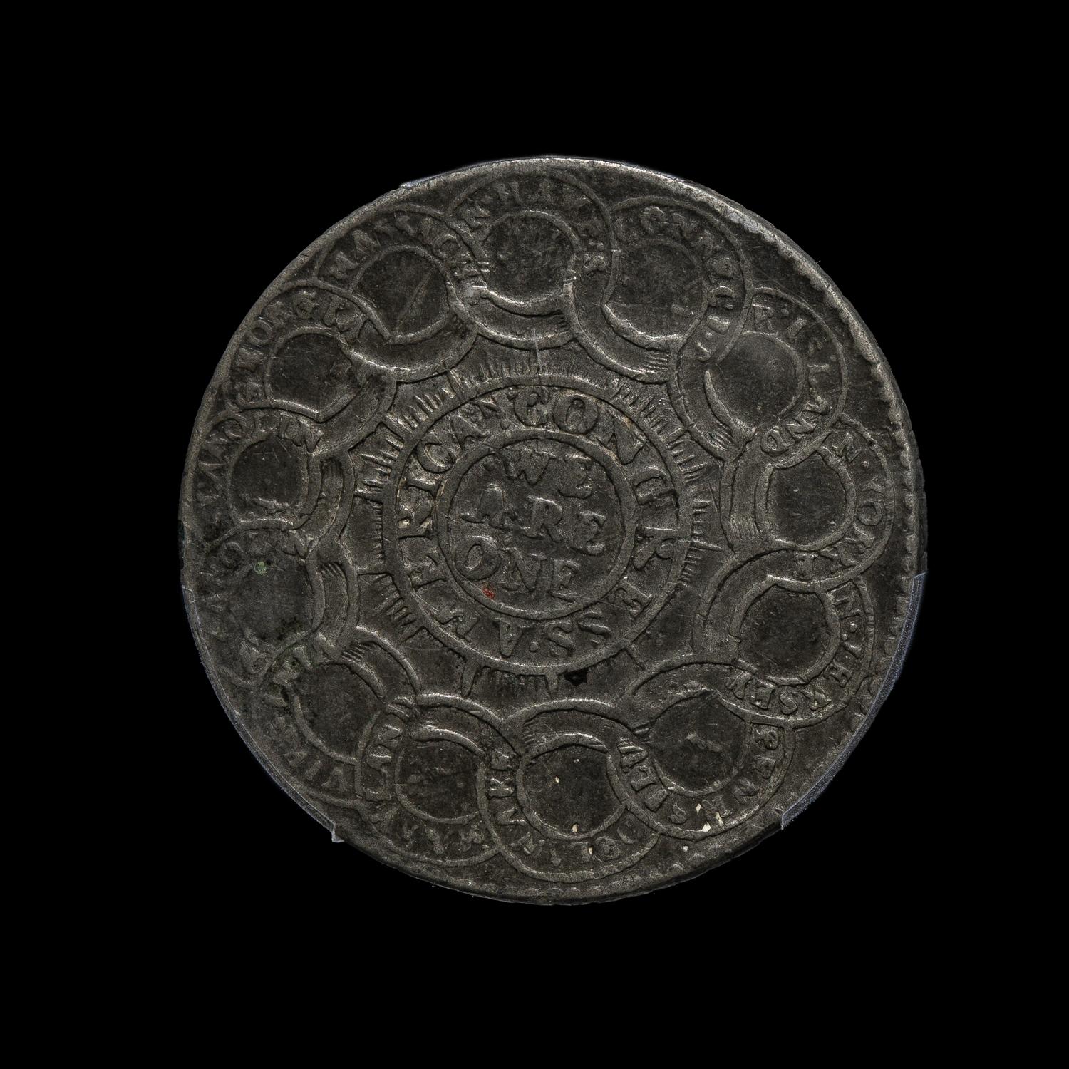 A 1776 Continental Currency Pewter ' Currency' $1 Coin [PCGS XF45; CAC Green Sticker]