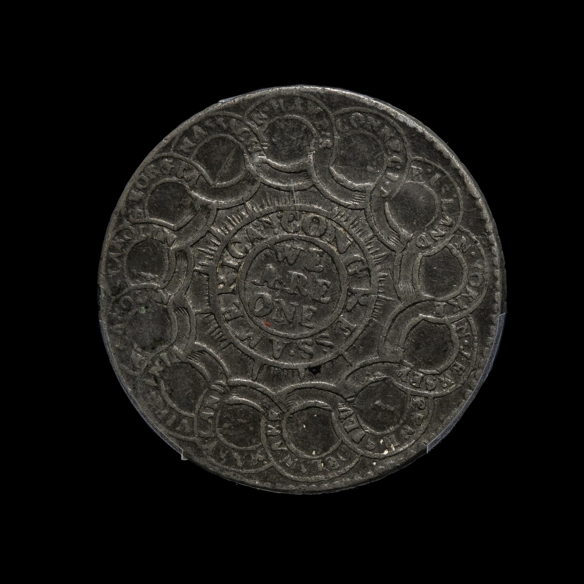 A 1776 Continental Currency Pewter ' Currency' $1 Coin [PCGS XF45; CAC Green Sticker]