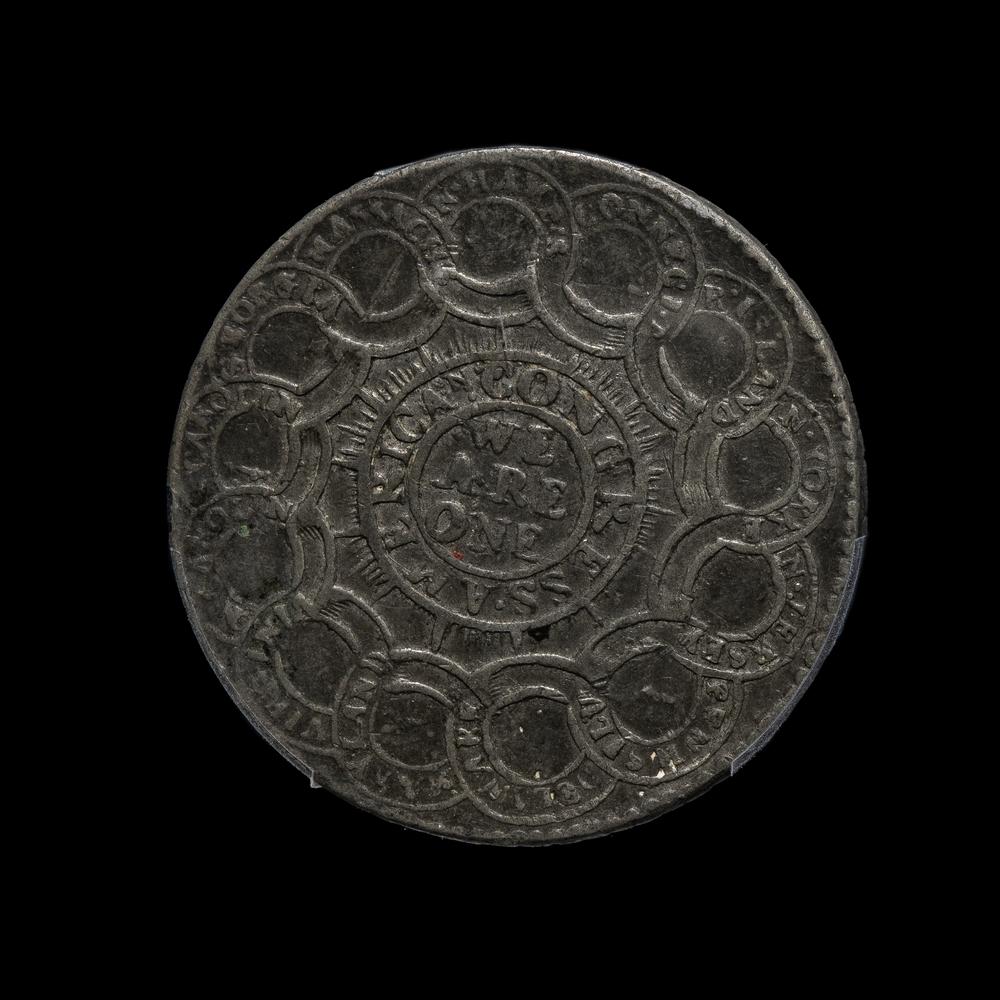 A 1776 Continental Currency Pewter ' Currency' $1 Coin [PCGS XF45; CAC Green Sticker]