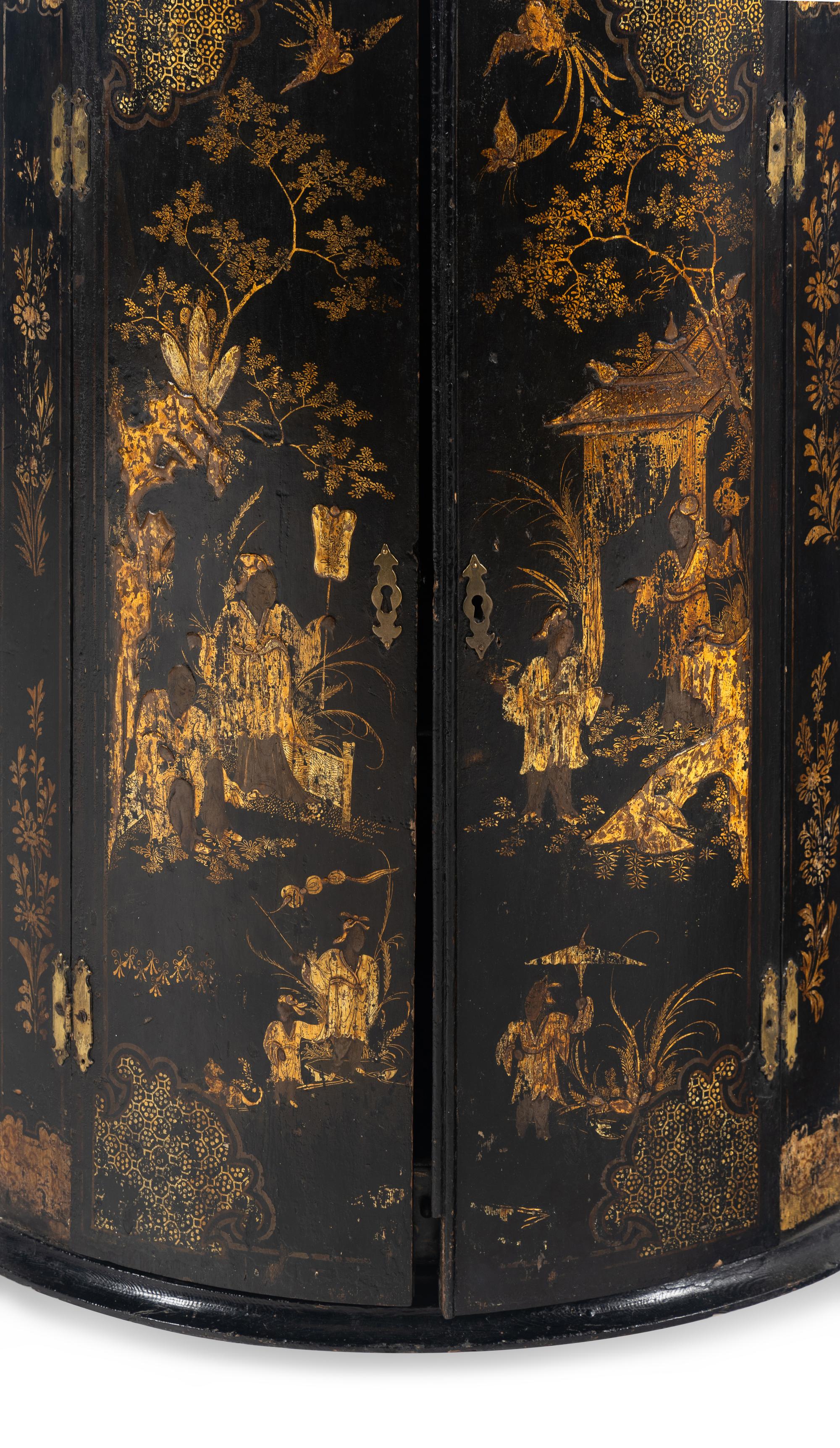 A George III Black Japanned Hanging Corner Cabinet