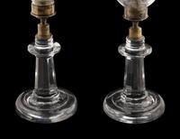 A Pair of English Etched Glass Hurricane Candlesticks