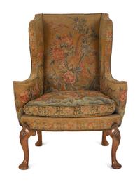 A George I Needlework Upholstered Walnut Wing Back Chair — 18th Century