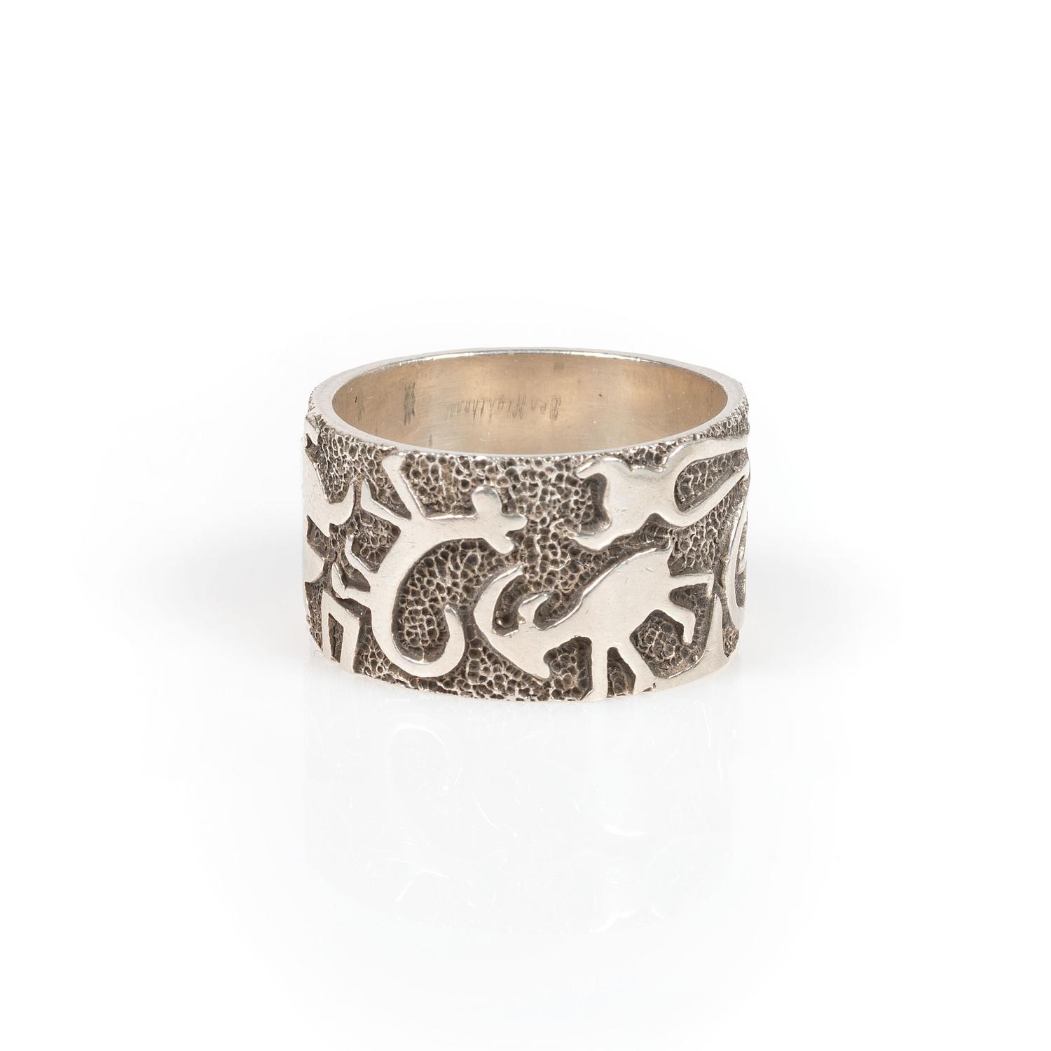 Cast Silver Ring, with Petroglyph Design