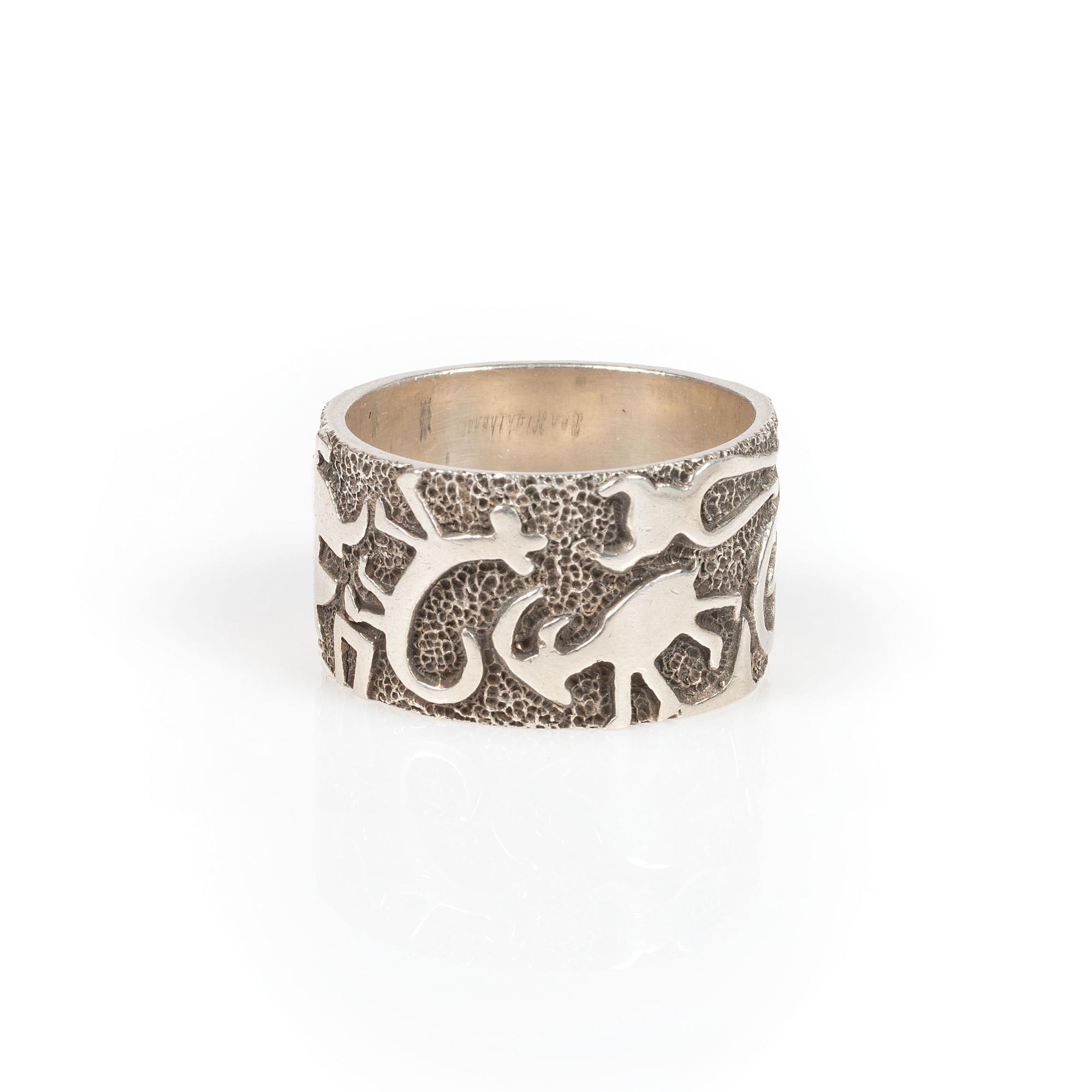 Cast Silver Ring, with Petroglyph Design