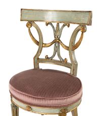 A Pair of Italian Neoclassical Blue Painted and Parcel Gilt Side Chairs