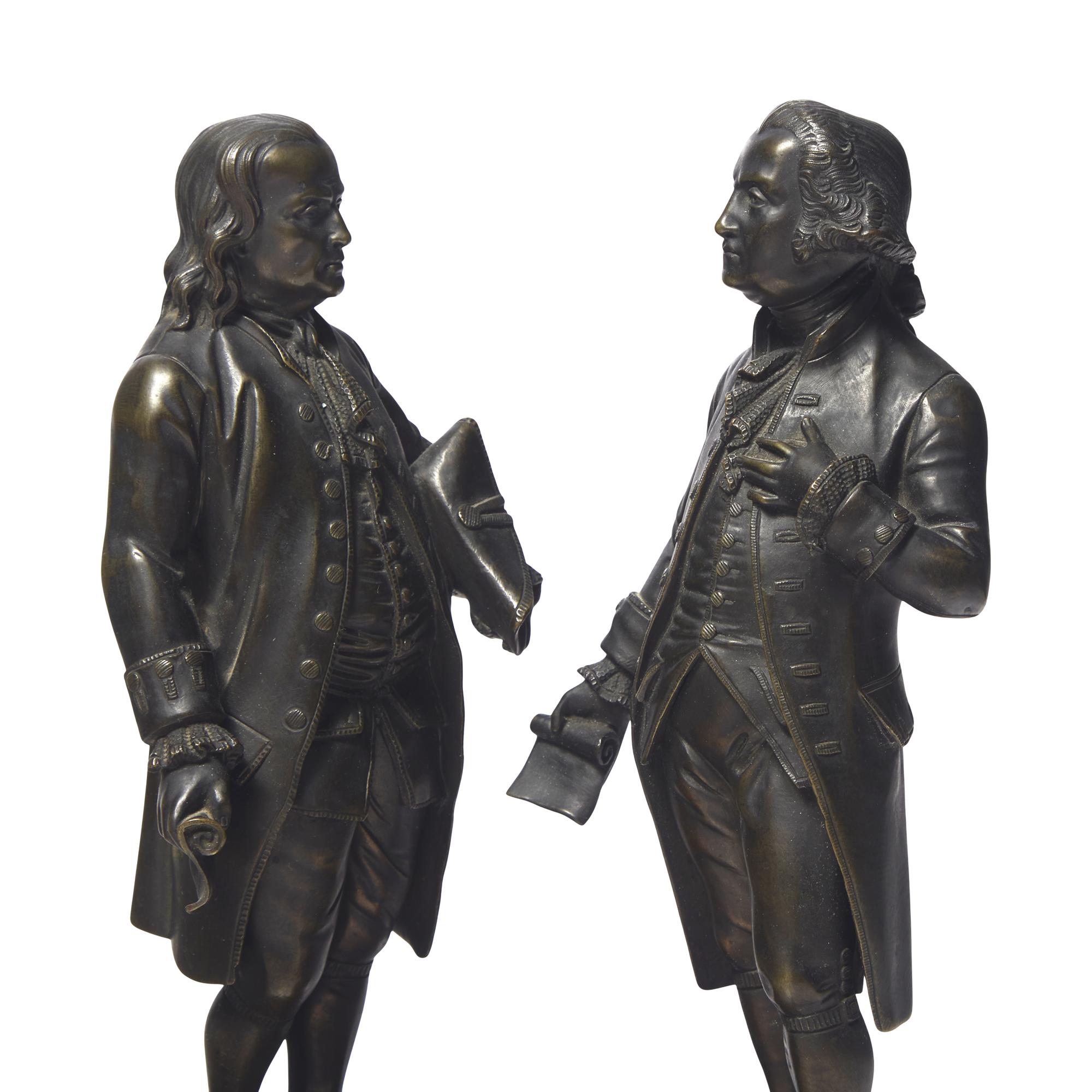 A Group of Four Patinated Bronze Figures or Bookends