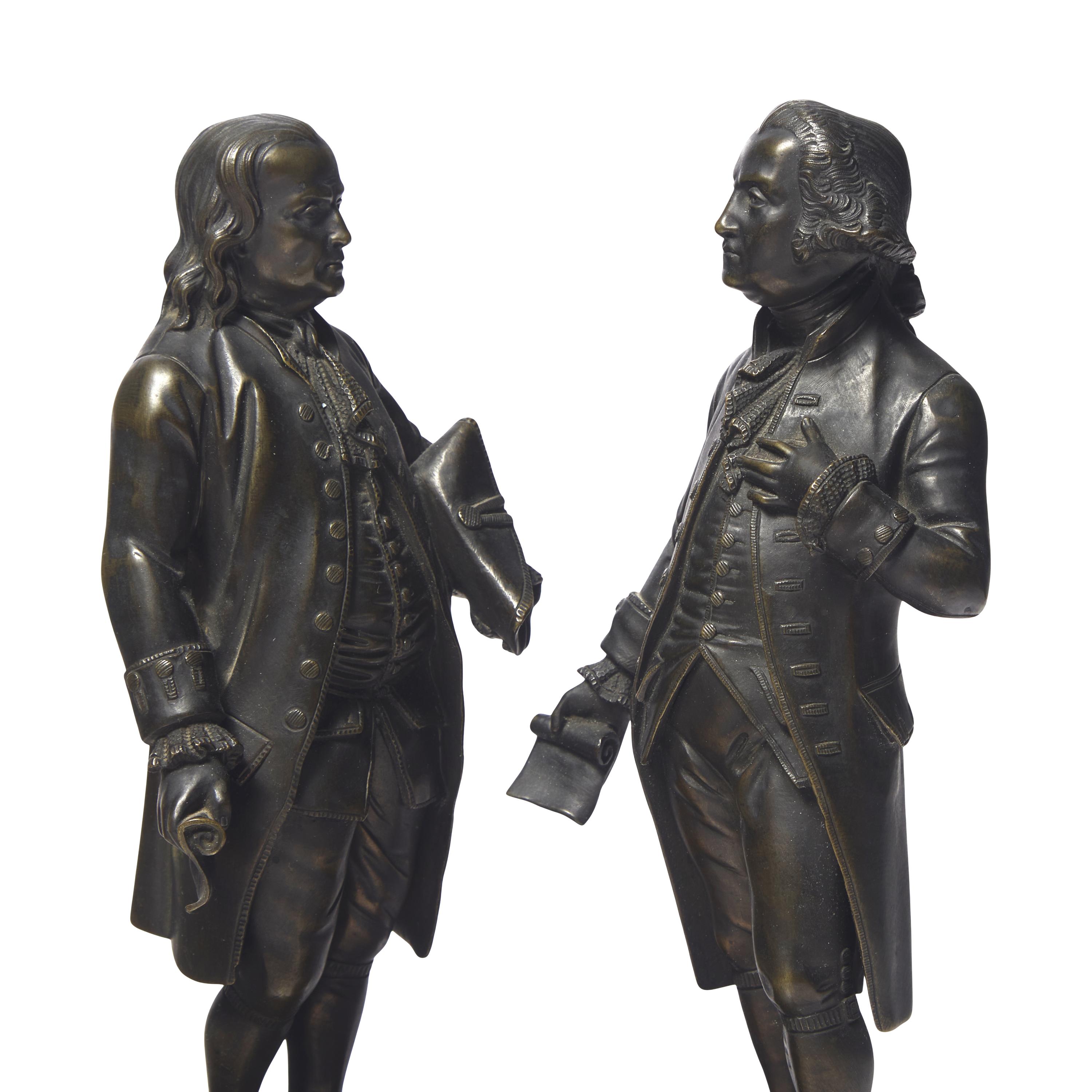 A Group of Four Patinated Bronze Figures or Bookends