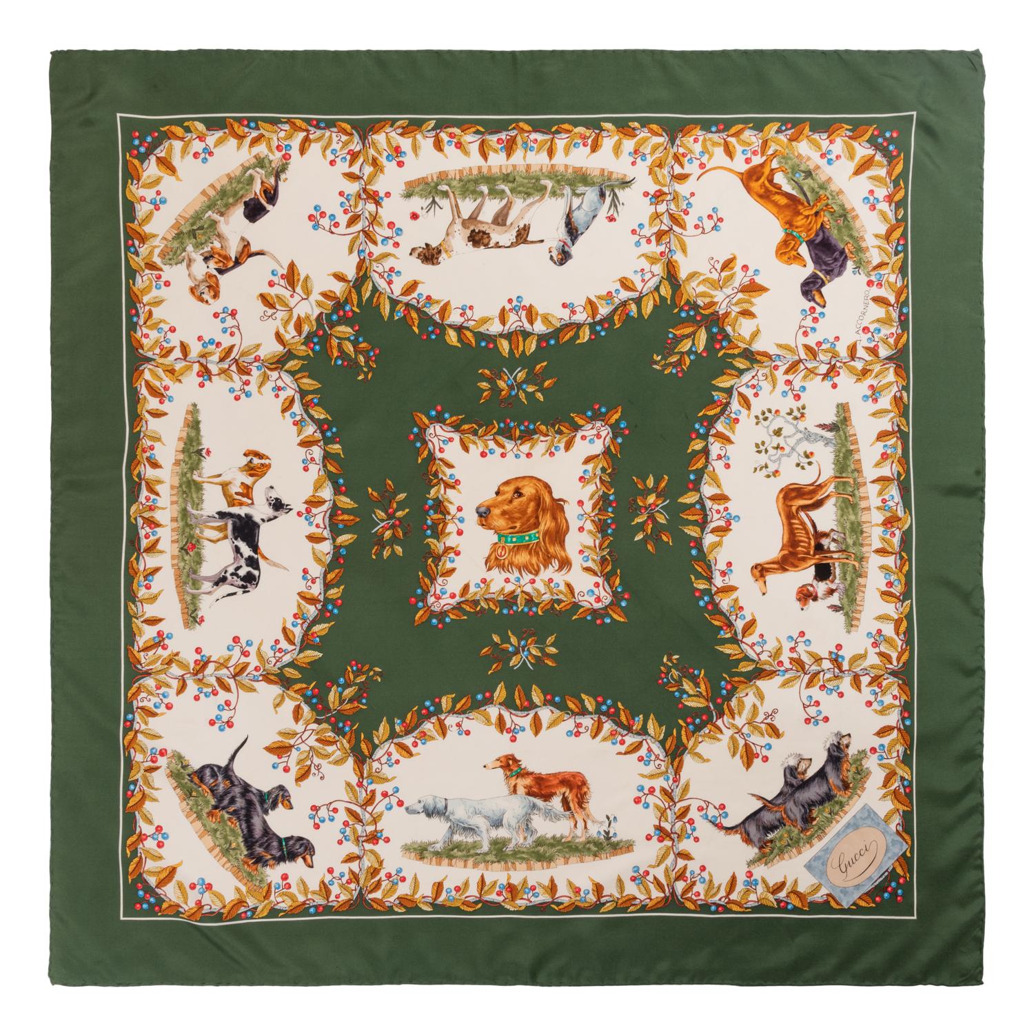 Four Designer Scarves: Two Hermès, Two Gucci