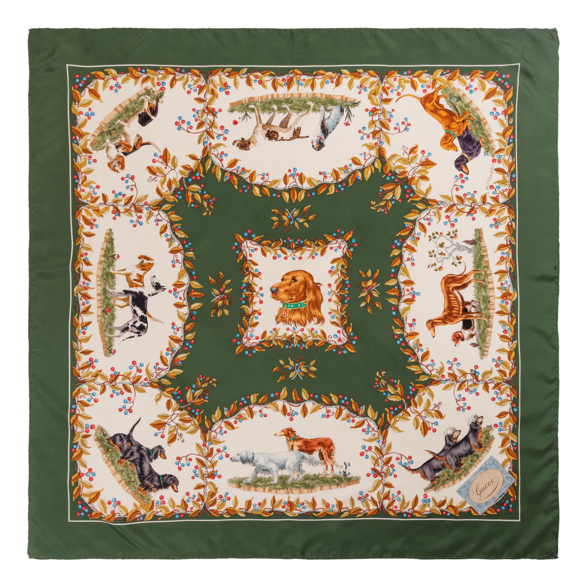 Four Designer Scarves: Two Hermès, Two Gucci