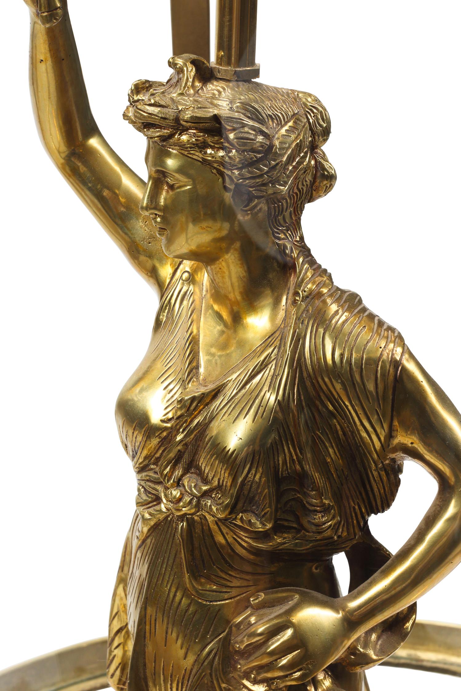 A Pair of Neoclassical Style Gilt Bronze Figural Lanterns