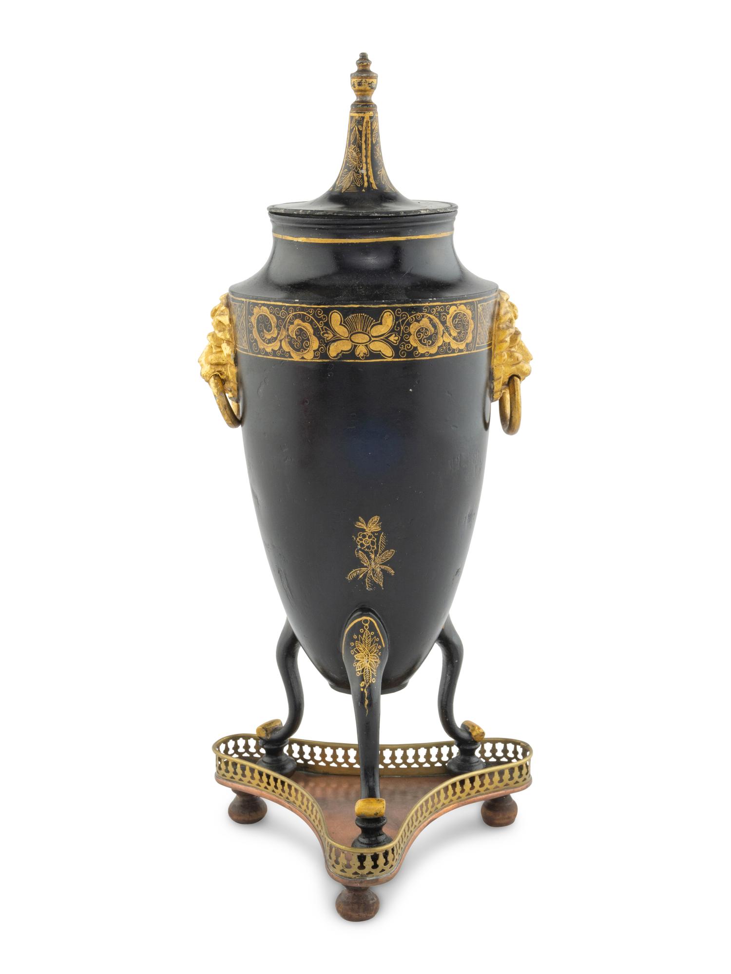 A Continental Tole Cafetière and Associated Stand