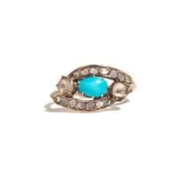GEORGIAN, YELLOW GOLD, TURQUOISE, AND DIAMOND RING