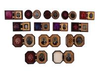 [EARLY PHOTOG.]. 23 oval & octagonal Union cases, incl. sixteenth, ninth, & sixth plate examples.