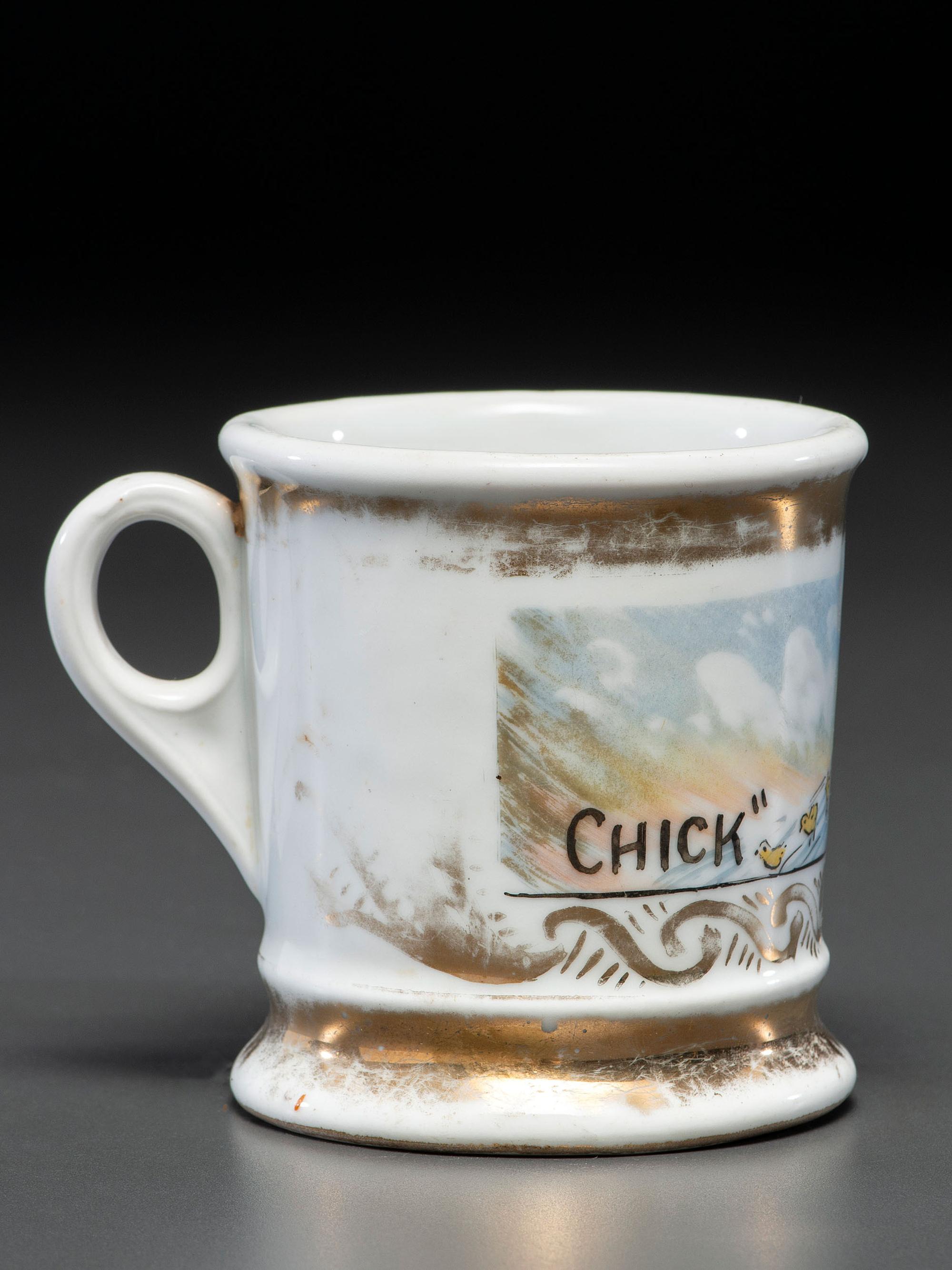 A Porcelain Occupational Shaving Mug Belonging to Sportswriter Chic Feldman of Scranton, Pennsylvania