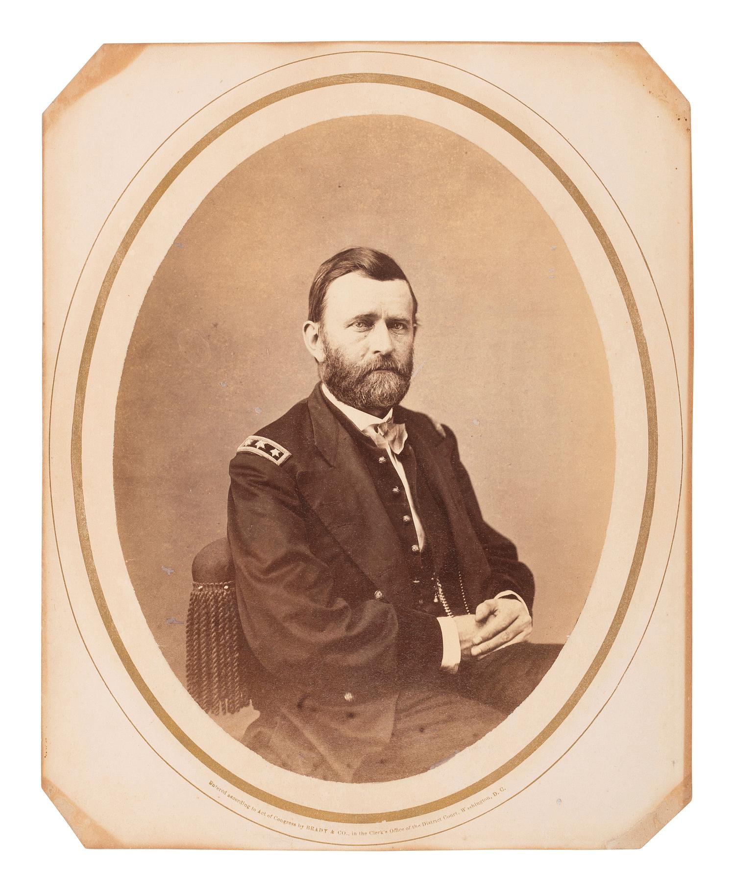 [CIVIL WAR]. BRADY, Mathew (1822-1896), photographer. Large format photograph of Ulysses S. Grant as lieutenant general. Washington, DC, ca 1864-1866.