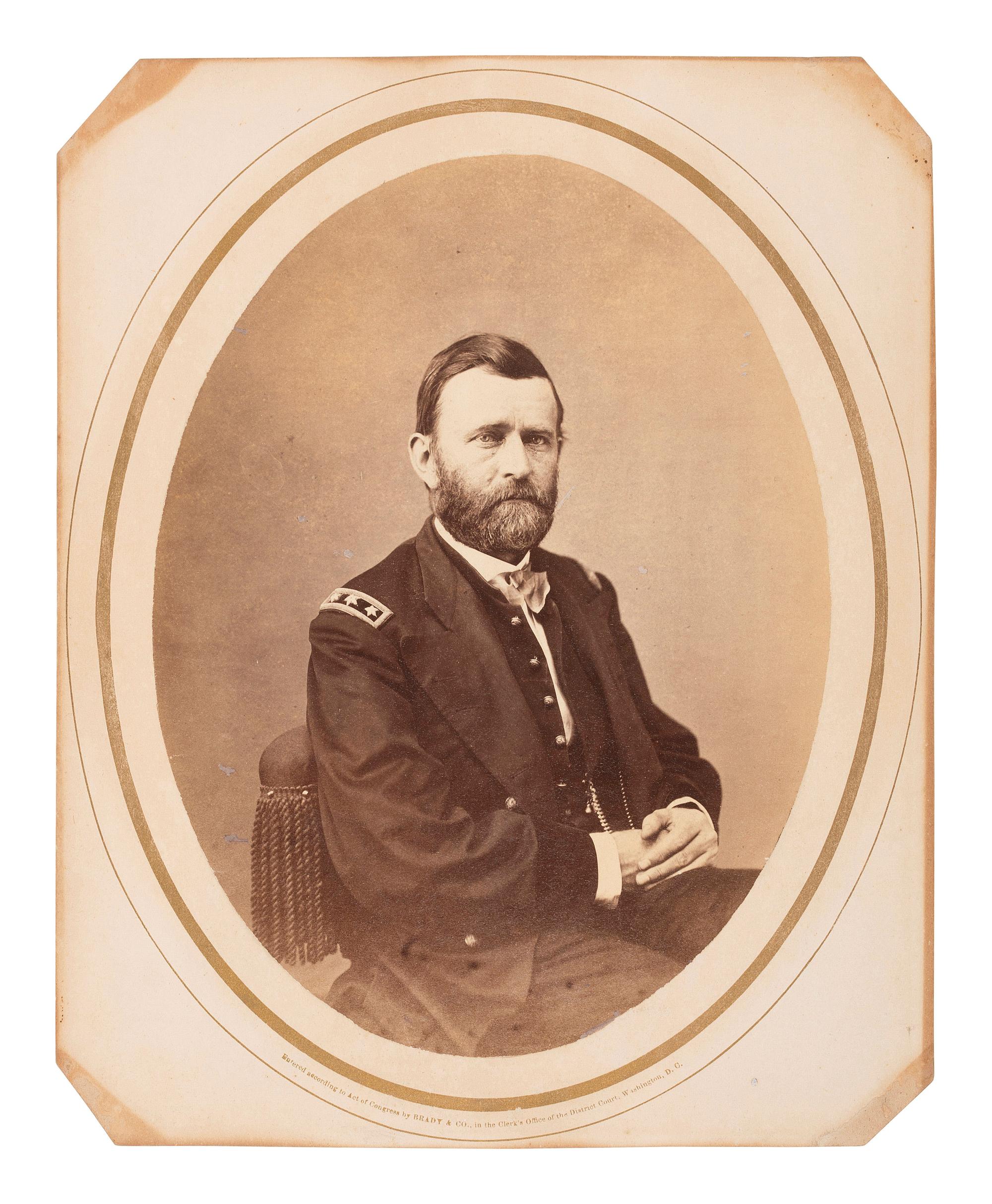 [CIVIL WAR]. BRADY, Mathew (1822-1896), photographer. Large format photograph of Ulysses S. Grant as lieutenant general. Washington, DC, ca 1864-1866.