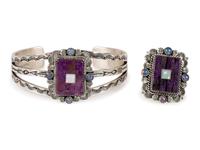 Matching Sterling Silver, Sugilite, and Opal Cuff Bracelet AND Ring