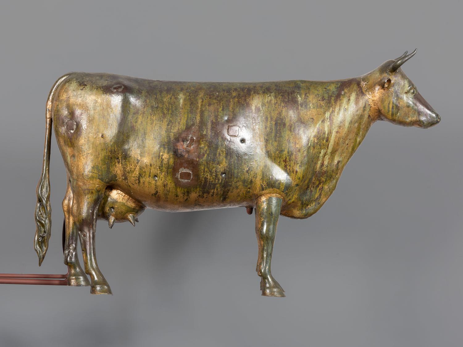 A Molded and Parcel Gilt Copper and Zinc Steer Weathervane