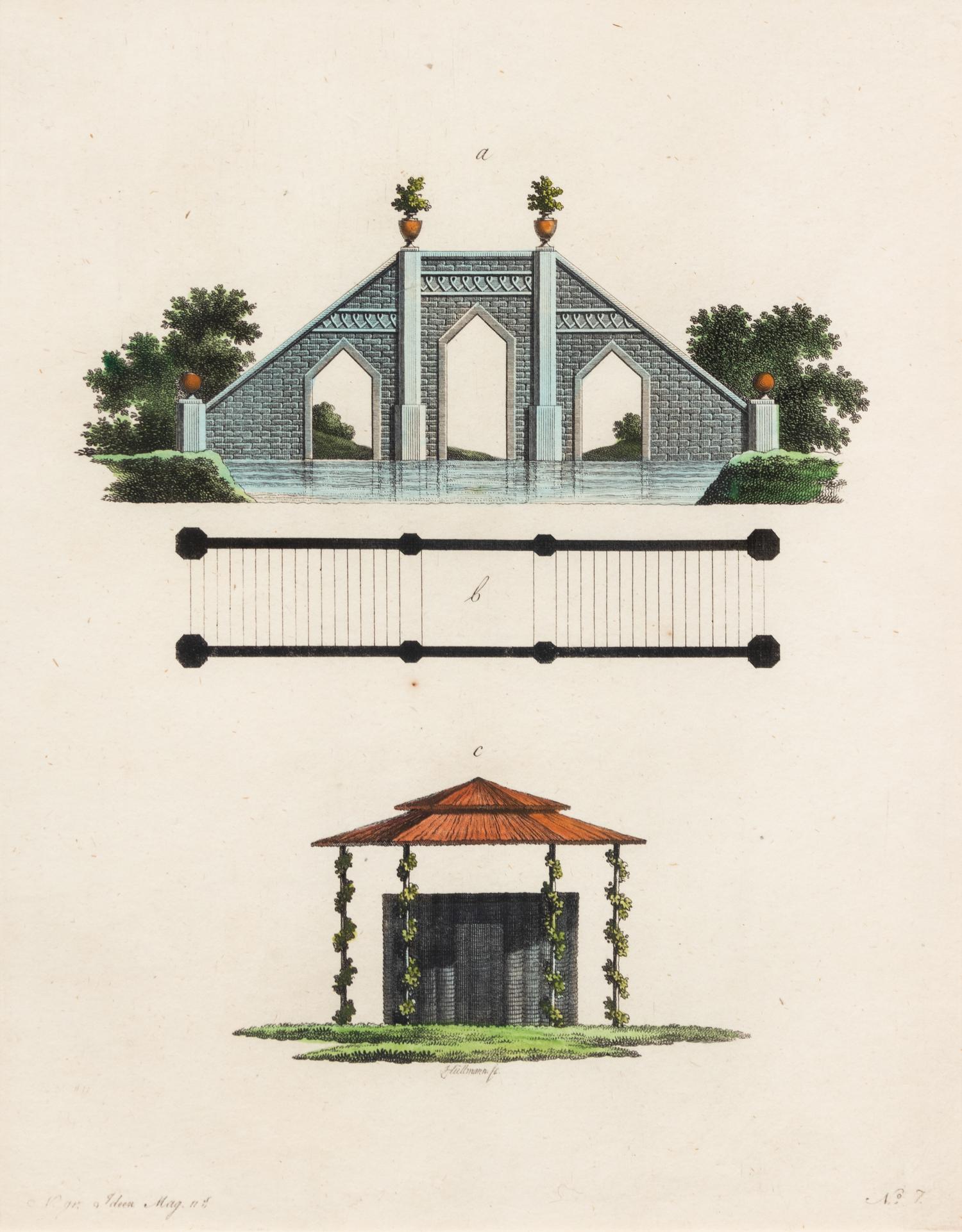 A Collection of Gilt Framed Hand Colored Engravings of Follies Framed size 12 3/8 x 15 3/8 inches. — 19TH CENTURY