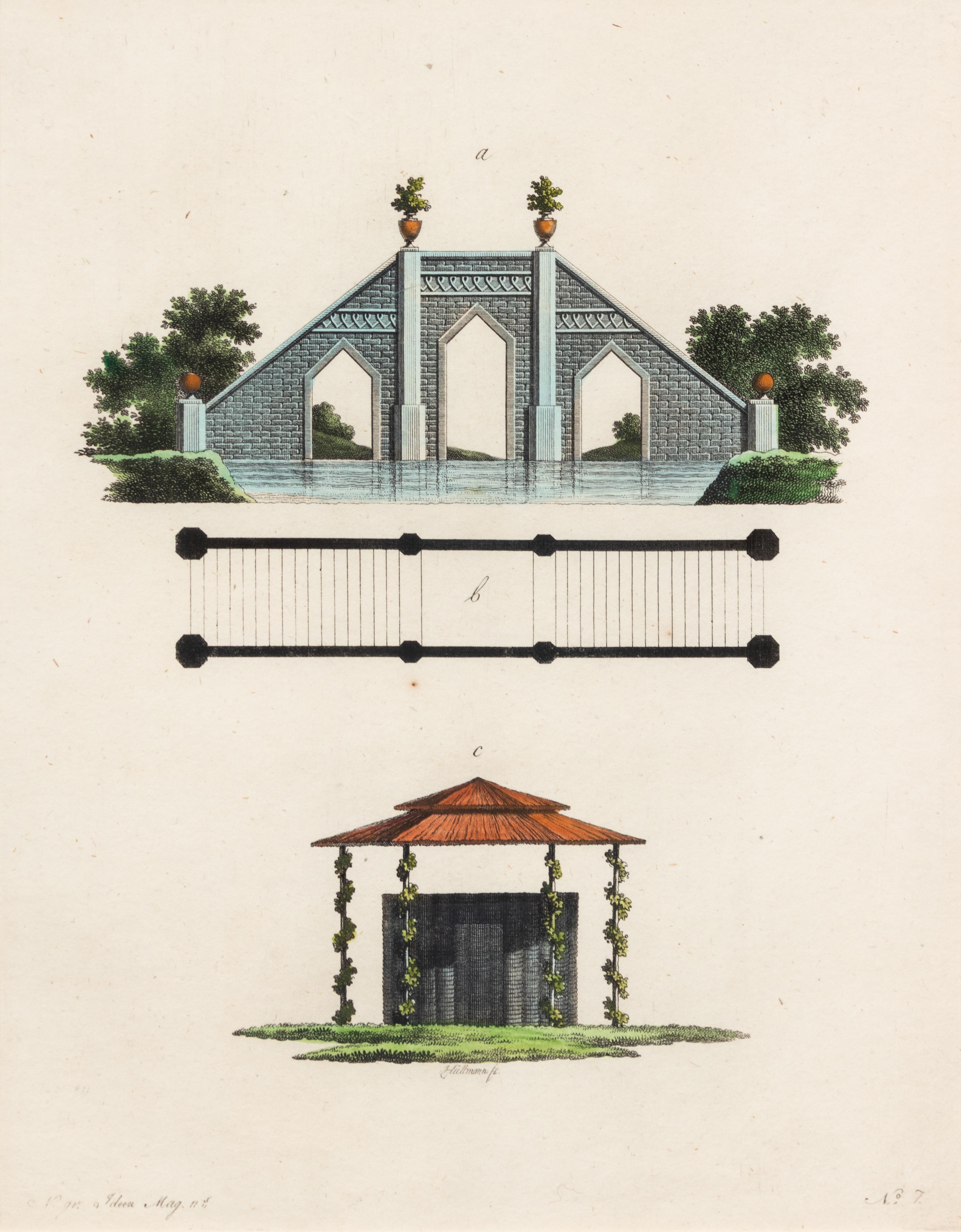 A Collection of Gilt Framed Hand Colored Engravings of Follies Framed size 12 3/8 x 15 3/8 inches. — 19TH CENTURY