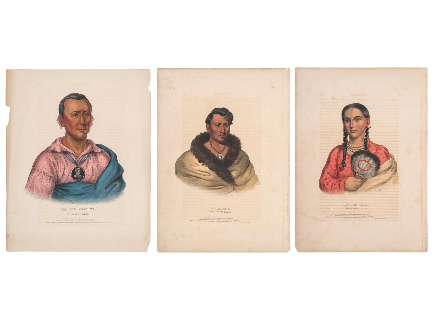 [McKENNEY & HALL]. A group of 3 large folio hand-colored lithographs of Omaha and Iowa. 1836-1838.