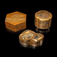 Three Japanese Gold Lacquer Covered Boxes, 19th Century