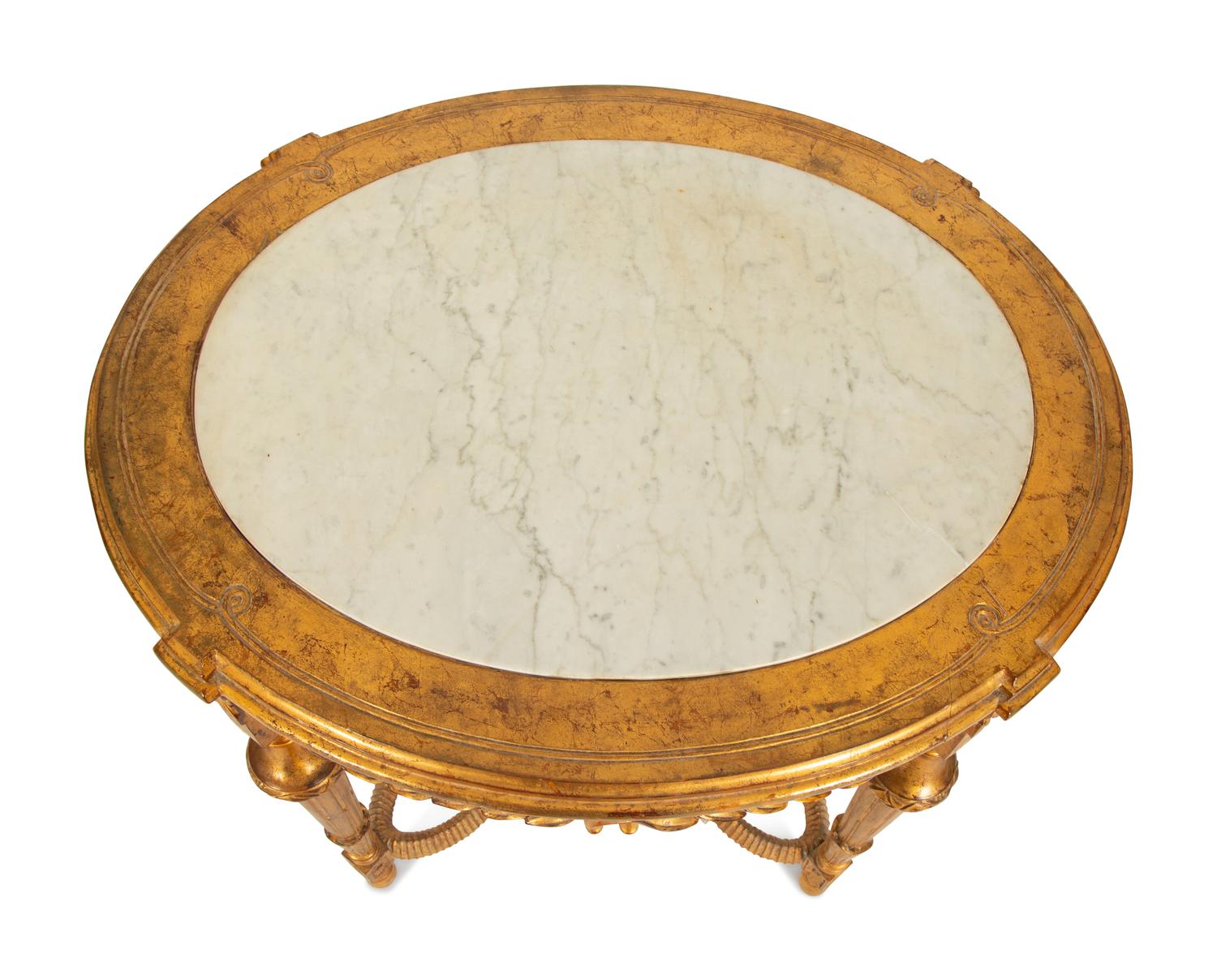 A Continental Giltwood Oval Table with Inset Marble Top — 19th/20th Century