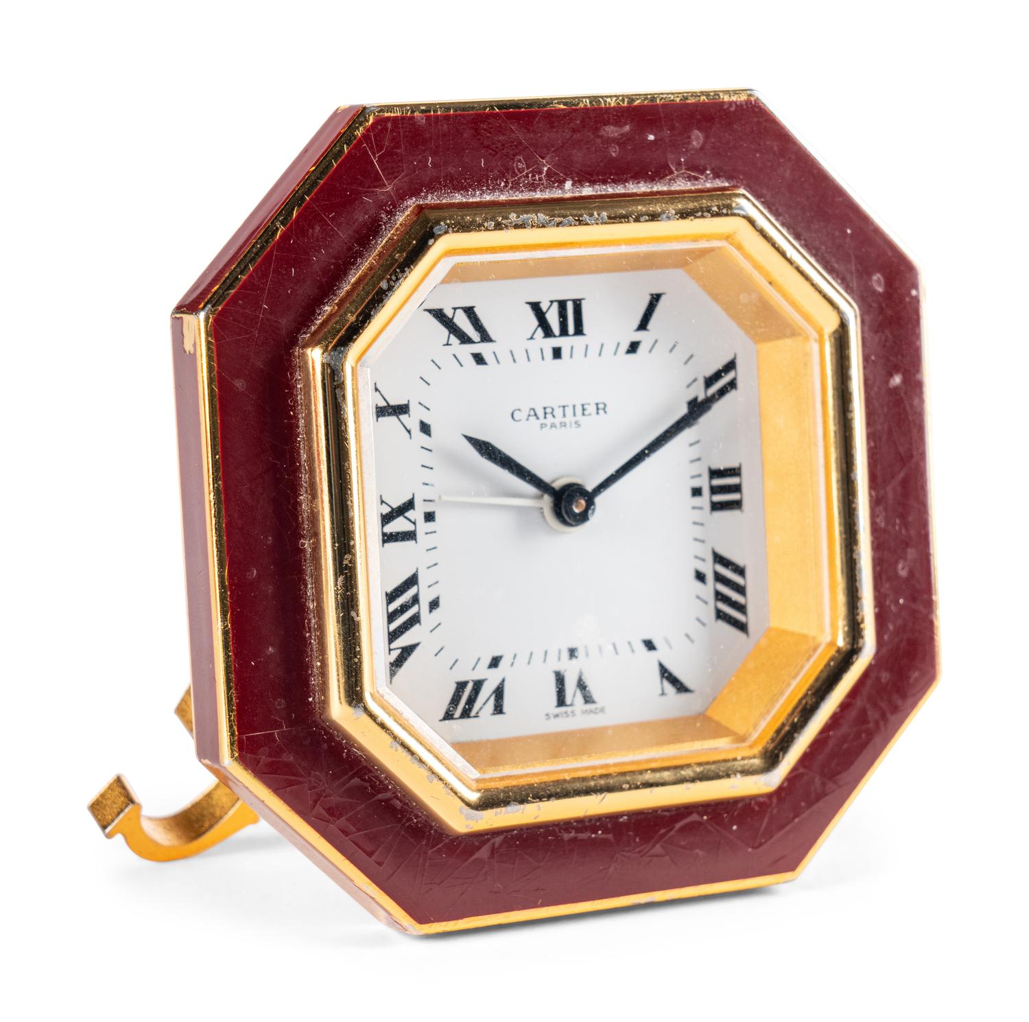 A Les Must de Cartier Brass and Enamel Desk Clock