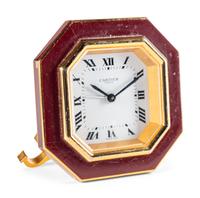 A Les Must de Cartier Brass and Enamel Desk Clock