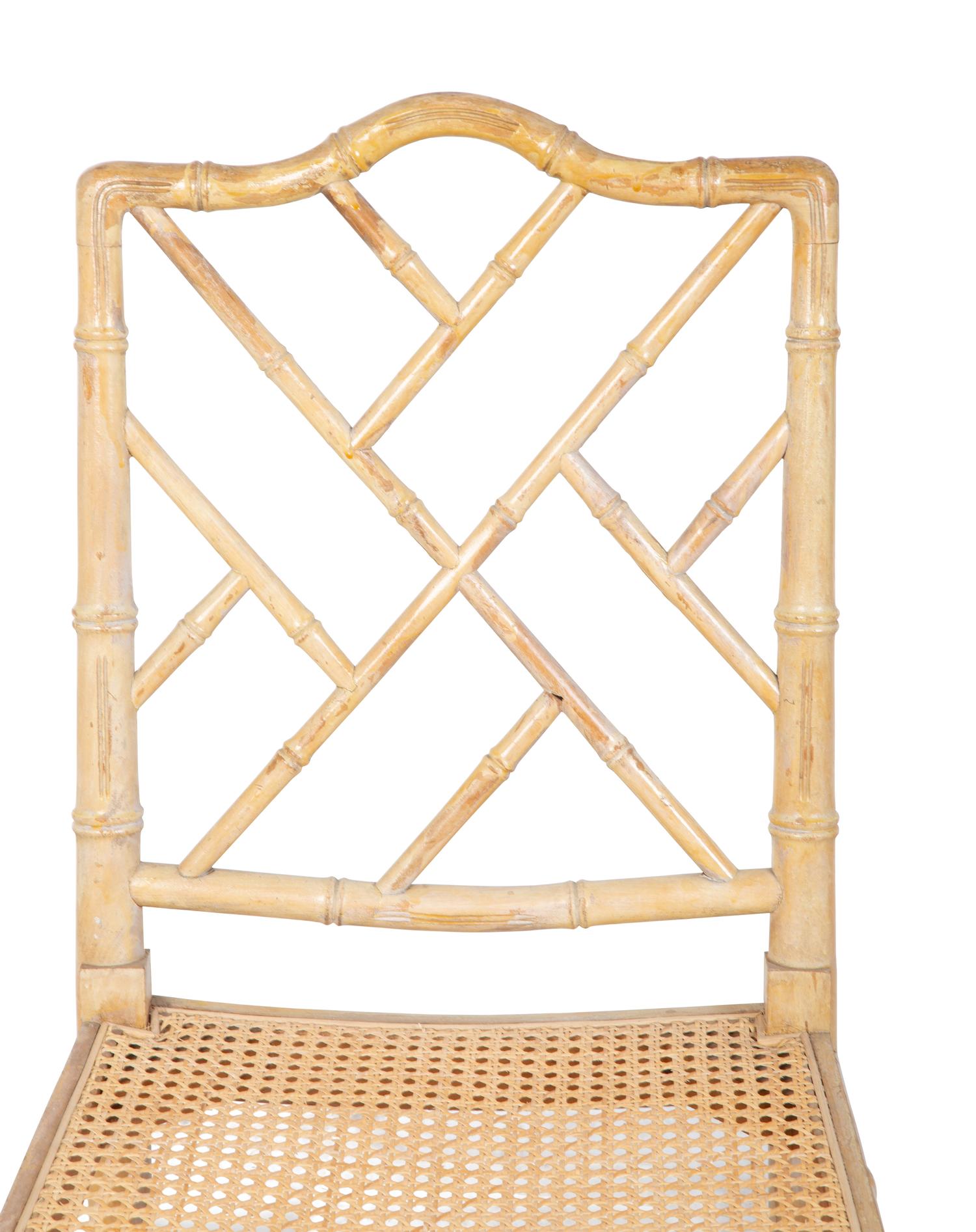 A Pair of Chippendale Style Bamboo and Rattan Cane-Seat Side Chairs — 20TH CENTURY