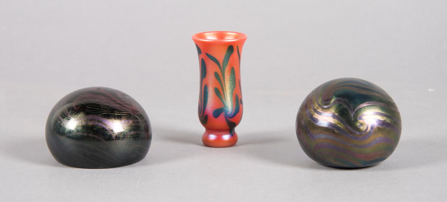 A Group of Two Charles Lotton Paperweights, Diameter of weights 3 inches.