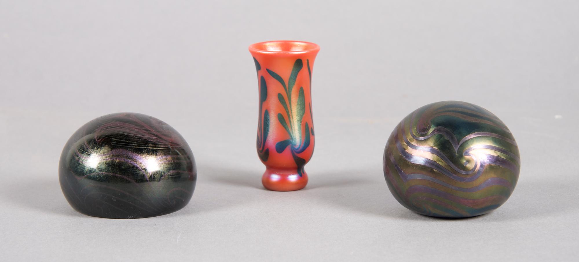 A Group of Two Charles Lotton Paperweights, Diameter of weights 3 inches.