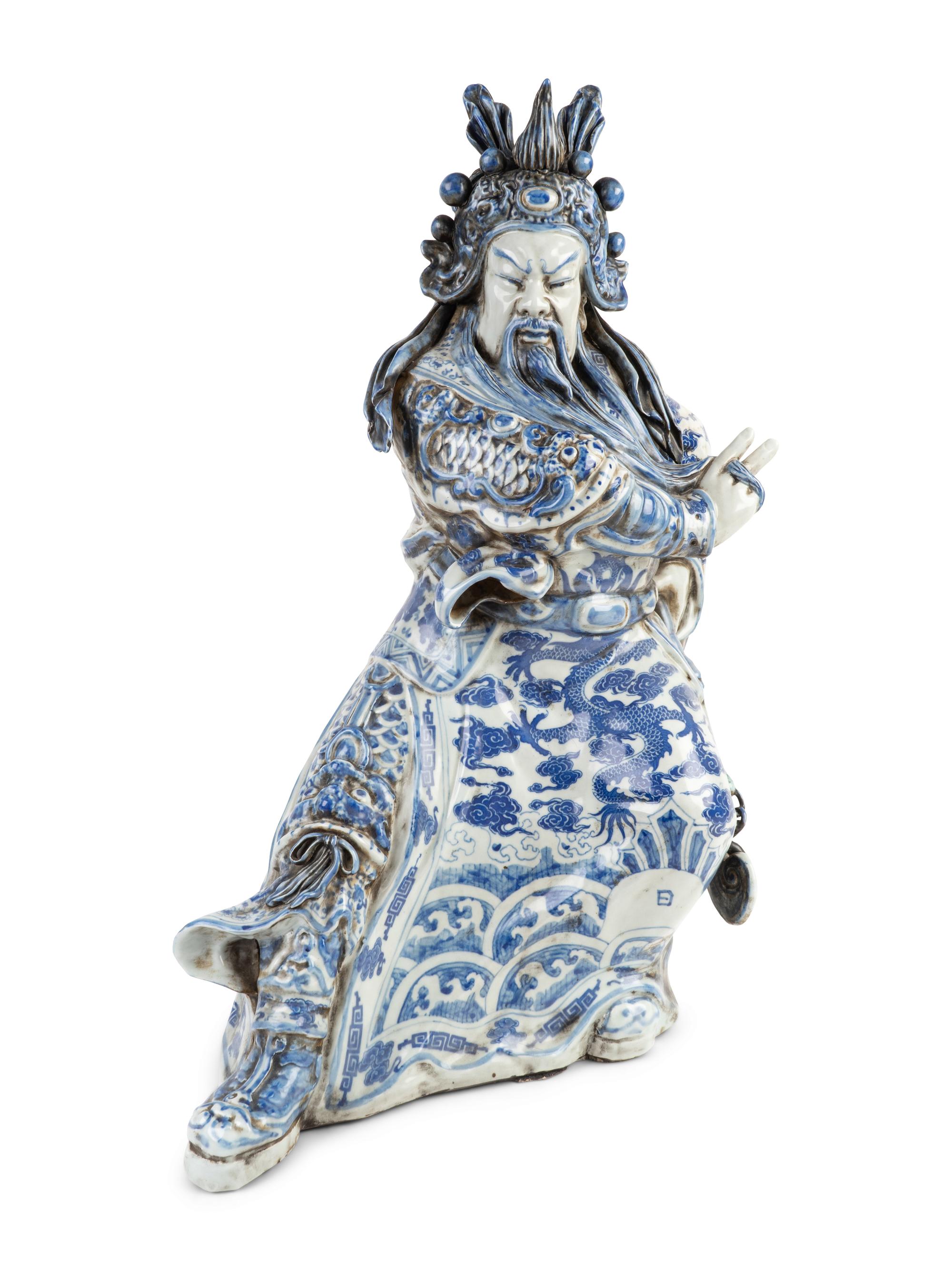 A Chinese Blue and White Porcelain Guan Gong Yu Figure — 19TH/20TH CENTURY
